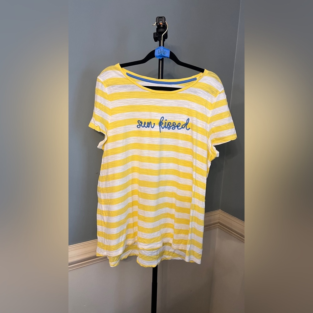 Kim Rogers Yellow‎ and White Striped Top XL